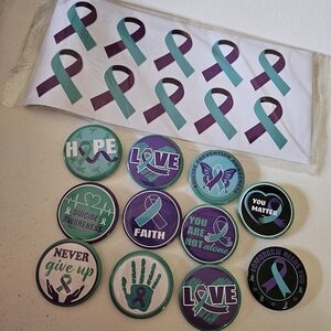 Awareness Ribbon Button Set - Purple and Teal